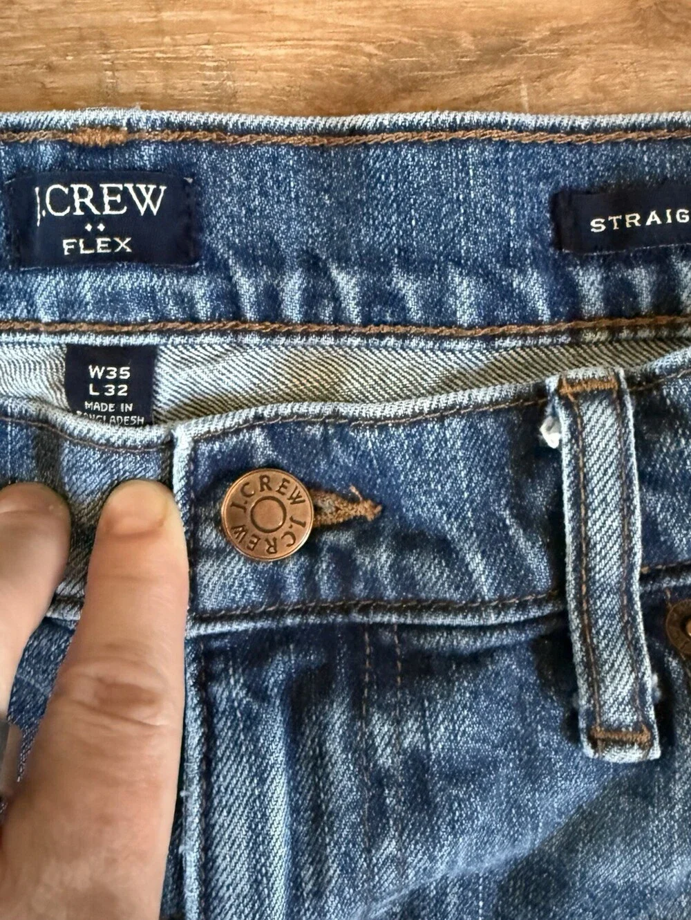 J.CREW Flex Stretch Straight Men's Denim Jeans Blue Button Logo‎ 5-Pocket 35x32